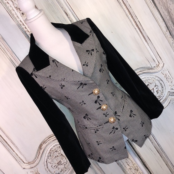 VINTAGE Look Vonn TIF  Collection Black and White Houndstooth Blazer Size 9 - Picture 2 of 15